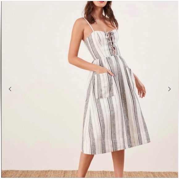 Reformation Striped Midi Dress in Black and White - Picture 1 of 7